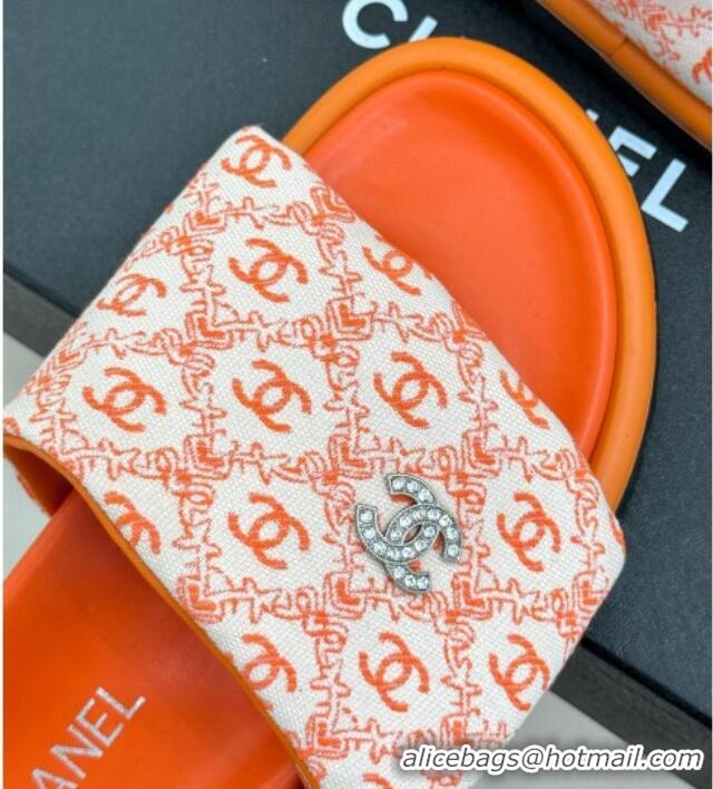 1:1 aaaaa Chanel Printed Canvas Pillow Flat Slides Sandal Orange 2025 CH041607