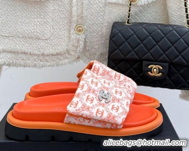 1:1 aaaaa Chanel Printed Canvas Pillow Flat Slides Sandal Orange 2025 CH041607