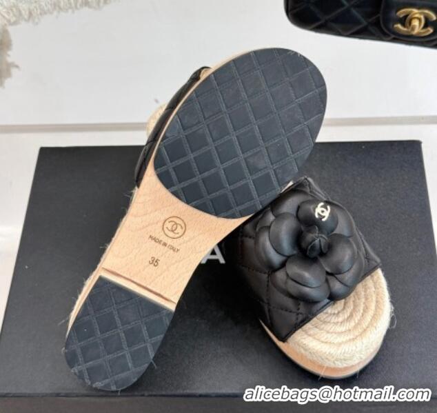 Sumptuous Chanel Calfskin Platform Slides Sandal 4cm with Camellia Black 2025 CH041608