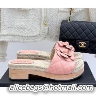 Trendy Design Chanel Calfskin Platform Slides Sandal 4cm with Camellia Light Pink 2025 CH041608