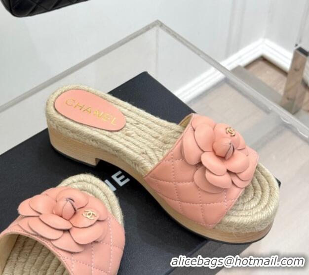Trendy Design Chanel Calfskin Platform Slides Sandal 4cm with Camellia Light Pink 2025 CH041608