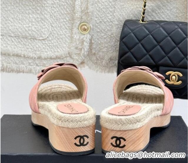 Trendy Design Chanel Calfskin Platform Slides Sandal 4cm with Camellia Light Pink 2025 CH041608