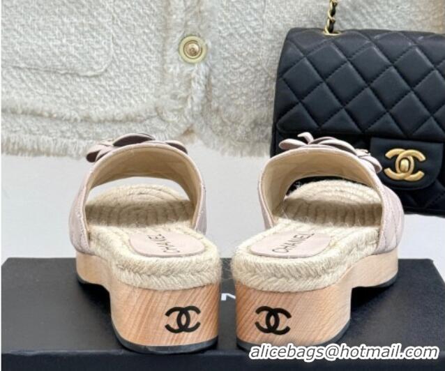 Good Product Chanel Calfskin Platform Slides Sandal 4cm with Camellia Pale Pink 2025 CH041608