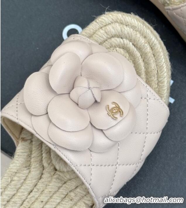 Good Product Chanel Calfskin Platform Slides Sandal 4cm with Camellia Pale Pink 2025 CH041608