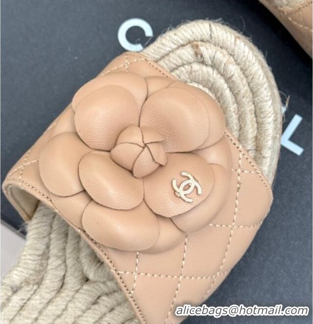 Hot Style Chanel Calfskin Platform Slides Sandal 4cm with Camellia Beige 2025 CH041608