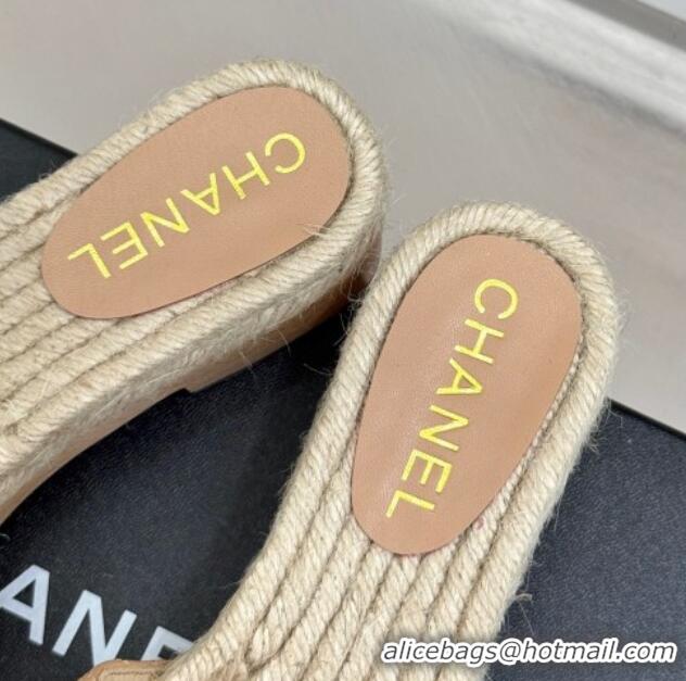 Hot Style Chanel Calfskin Platform Slides Sandal 4cm with Camellia Beige 2025 CH041608