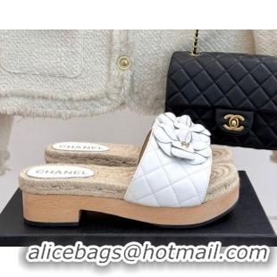 Sophisticated Chanel Calfskin Platform Slides Sandal 4cm with Camellia White 2025 CH041608
