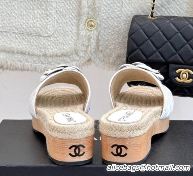 Sophisticated Chanel Calfskin Platform Slides Sandal 4cm with Camellia White 2025 CH041608