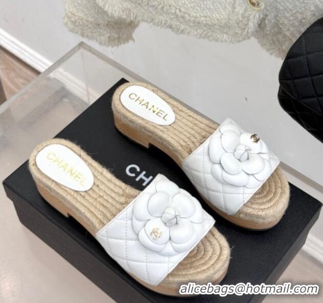Sophisticated Chanel Calfskin Platform Slides Sandal 4cm with Camellia White 2025 CH041608