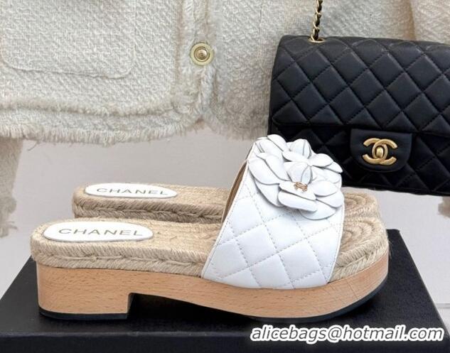 Sophisticated Chanel Calfskin Platform Slides Sandal 4cm with Camellia White 2025 CH041608