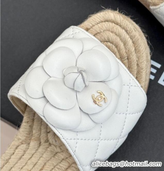 Sophisticated Chanel Calfskin Platform Slides Sandal 4cm with Camellia White 2025 CH041608