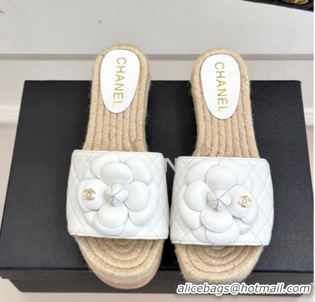 Sophisticated Chanel Calfskin Platform Slides Sandal 4cm with Camellia White 2025 CH041608