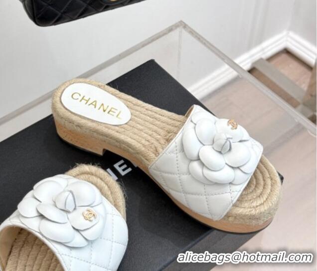 Sophisticated Chanel Calfskin Platform Slides Sandal 4cm with Camellia White 2025 CH041608