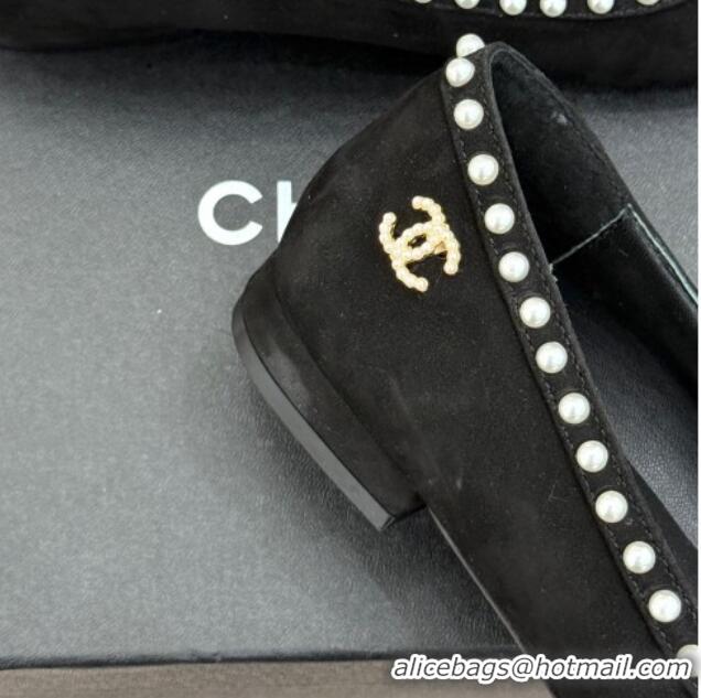 Charming Chanel Suede & Patent Calfskin Ballet Flats with Pearls Black 2025 CH041609