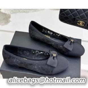 Unique Discount Chanel Lace & Grosgrain Ballet Flats with Bow Black 2025 CH041610