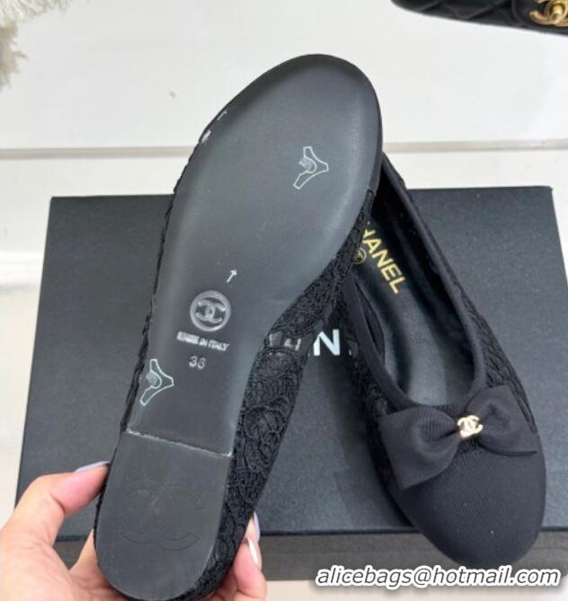 Unique Discount Chanel Lace & Grosgrain Ballet Flats with Bow Black 2025 CH041610