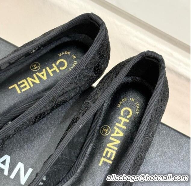 Unique Discount Chanel Lace & Grosgrain Ballet Flats with Bow Black 2025 CH041610