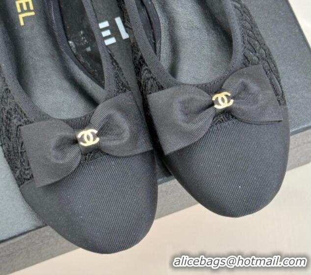Unique Discount Chanel Lace & Grosgrain Ballet Flats with Bow Black 2025 CH041610