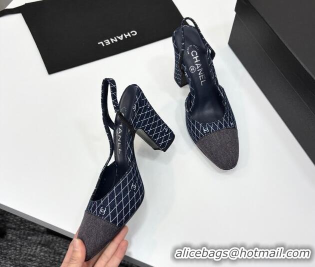 Perfect Chanel Quilted Denim Classic Slingback Pumps 10cm Dark Blue 2025 G45509