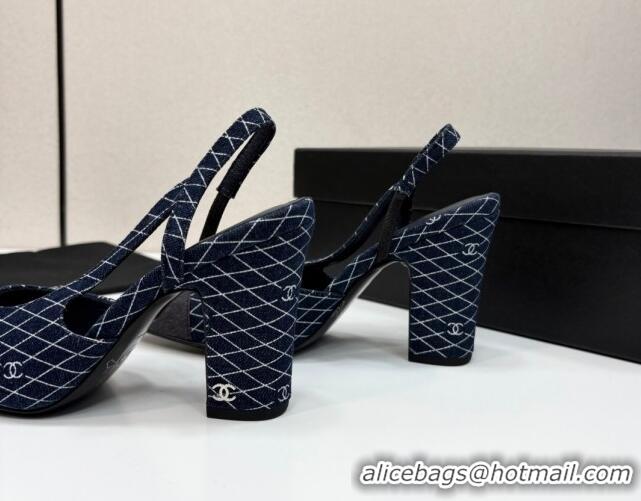 Perfect Chanel Quilted Denim Classic Slingback Pumps 10cm Dark Blue 2025 G45509