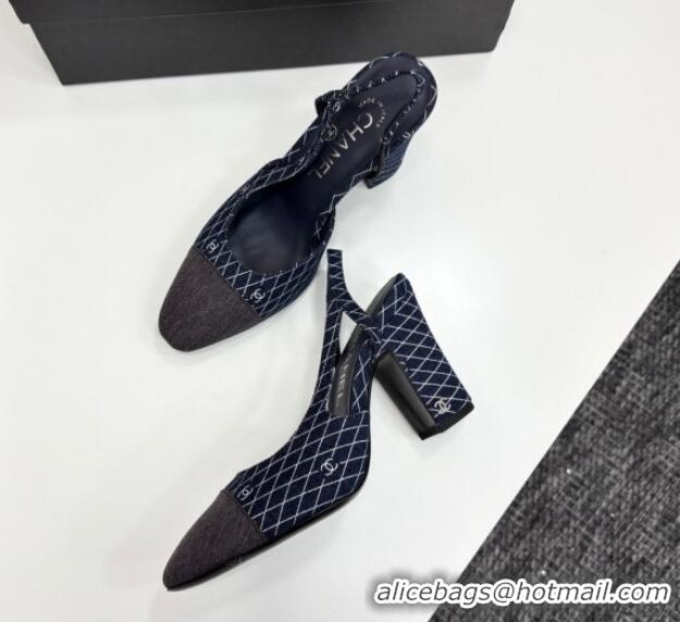 Perfect Chanel Quilted Denim Classic Slingback Pumps 10cm Dark Blue 2025 G45509