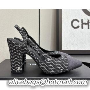 Fashion Chanel Quilted Denim Classic Slingback Pumps 10cm Black 2025 G45509