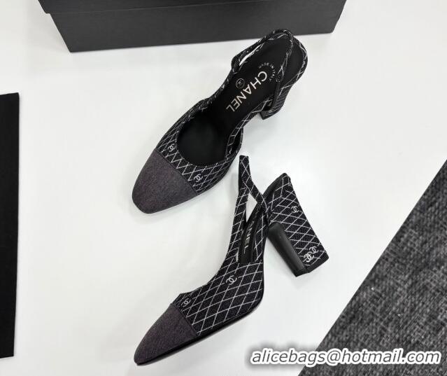 Fashion Chanel Quilted Denim Classic Slingback Pumps 10cm Black 2025 G45509