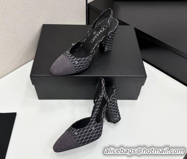 Fashion Chanel Quilted Denim Classic Slingback Pumps 10cm Black 2025 G45509