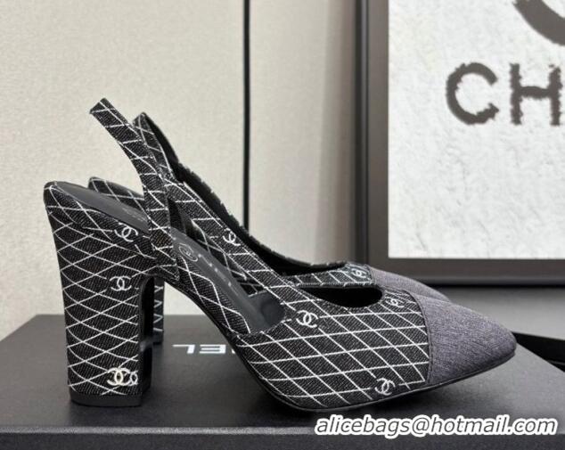 Fashion Chanel Quilted Denim Classic Slingback Pumps 10cm Black 2025 G45509