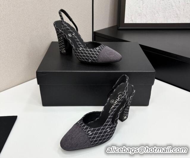 Fashion Chanel Quilted Denim Classic Slingback Pumps 10cm Black 2025 G45509