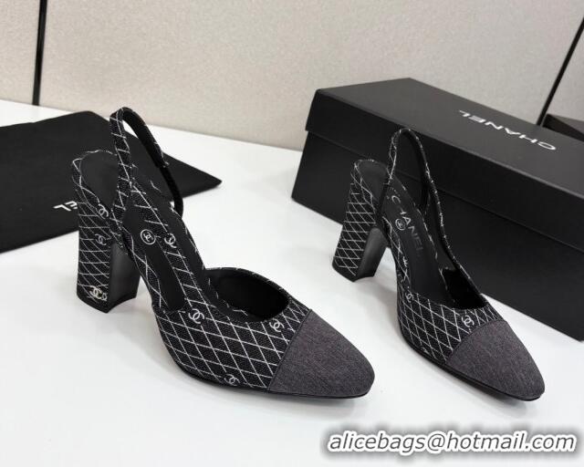 Fashion Chanel Quilted Denim Classic Slingback Pumps 10cm Black 2025 G45509