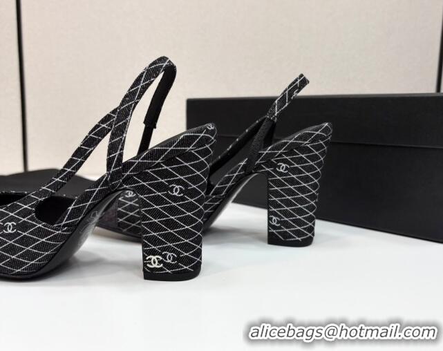 Fashion Chanel Quilted Denim Classic Slingback Pumps 10cm Black 2025 G45509