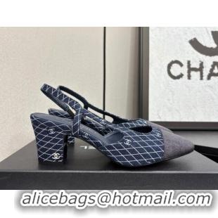 Grade Chanel Quilted Denim Classic Slingback Pumps 6cm Dark Blue 2025 G31318