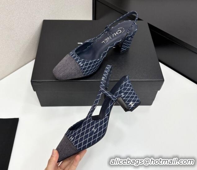 Grade Chanel Quilted Denim Classic Slingback Pumps 6cm Dark Blue 2025 G31318