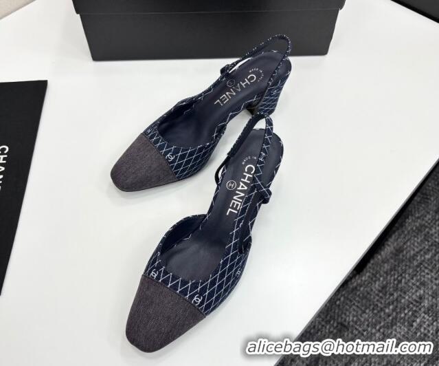 Grade Chanel Quilted Denim Classic Slingback Pumps 6cm Dark Blue 2025 G31318