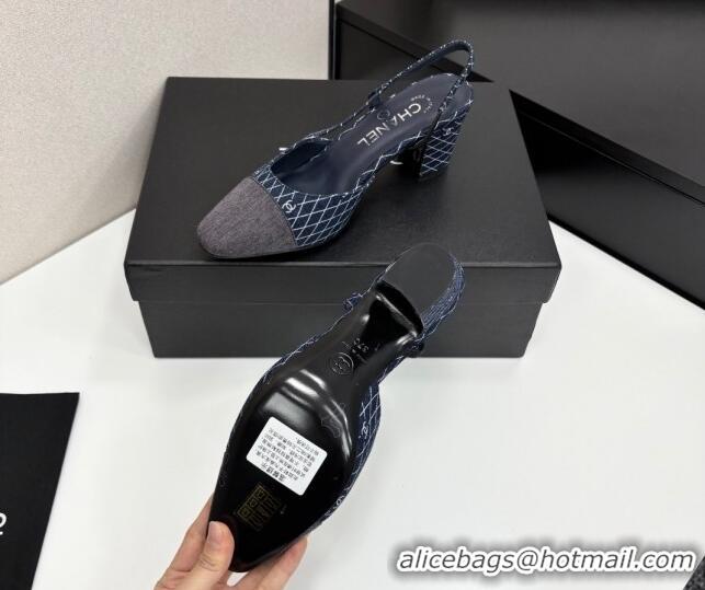 Grade Chanel Quilted Denim Classic Slingback Pumps 6cm Dark Blue 2025 G31318