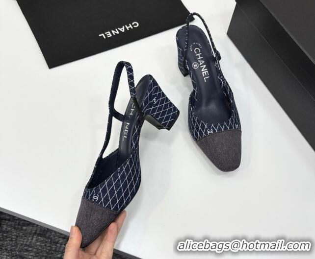 Grade Chanel Quilted Denim Classic Slingback Pumps 6cm Dark Blue 2025 G31318