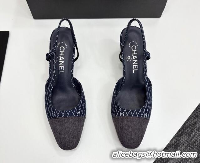Grade Chanel Quilted Denim Classic Slingback Pumps 6cm Dark Blue 2025 G31318