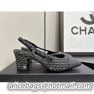 Perfect Chanel Quilted Denim Classic Slingback Pumps 6cm Black 2025 G31318 