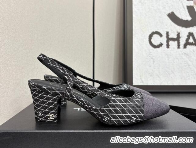 Perfect Chanel Quilted Denim Classic Slingback Pumps 6cm Black 2025 G31318 