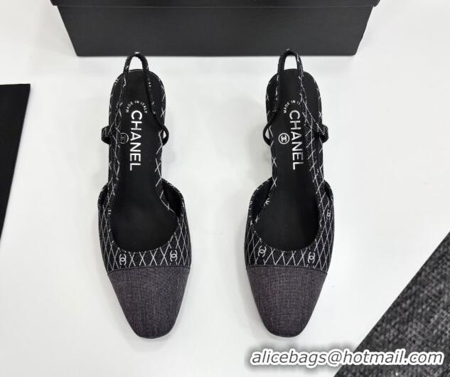 Perfect Chanel Quilted Denim Classic Slingback Pumps 6cm Black 2025 G31318 