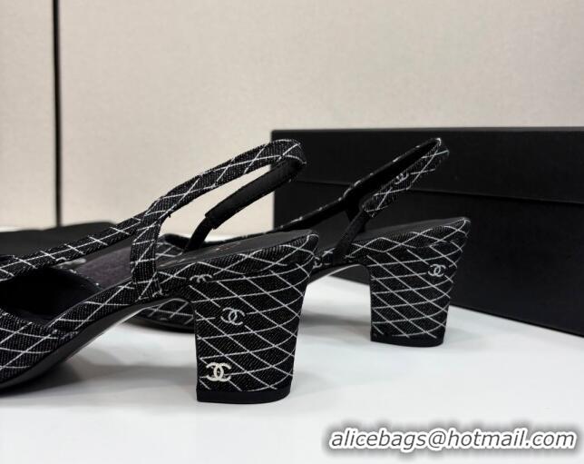 Perfect Chanel Quilted Denim Classic Slingback Pumps 6cm Black 2025 G31318 