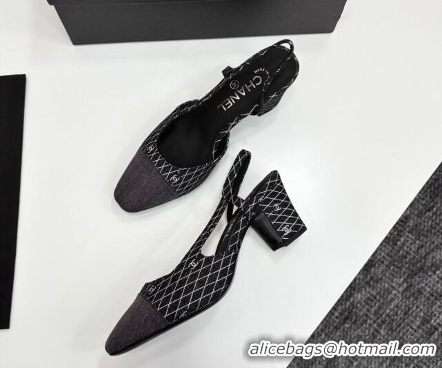 Perfect Chanel Quilted Denim Classic Slingback Pumps 6cm Black 2025 G31318 