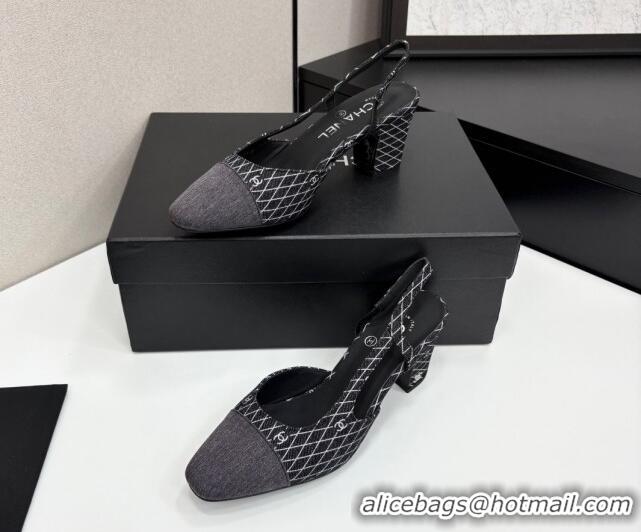 Perfect Chanel Quilted Denim Classic Slingback Pumps 6cm Black 2025 G31318 