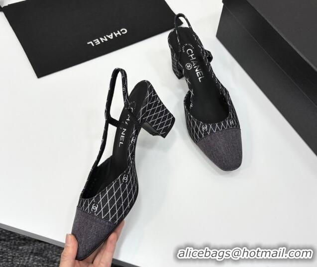 Perfect Chanel Quilted Denim Classic Slingback Pumps 6cm Black 2025 G31318 