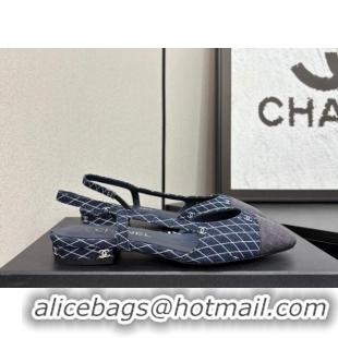 Luxury Chanel Quilted Denim Classic Slingbacks Flats Dark Blue 2025 G31319