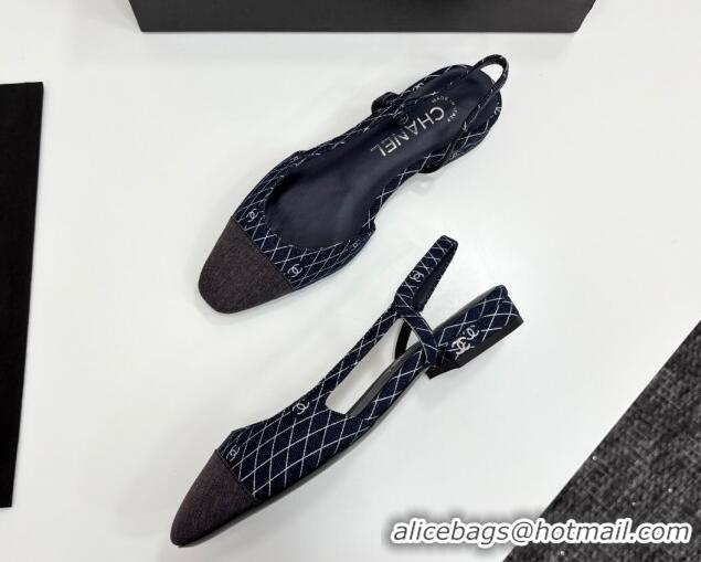 Luxury Chanel Quilted Denim Classic Slingbacks Flats Dark Blue 2025 G31319