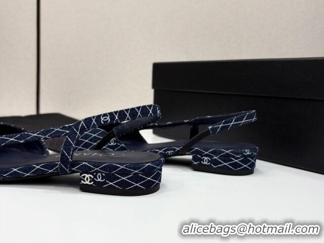 Luxury Chanel Quilted Denim Classic Slingbacks Flats Dark Blue 2025 G31319