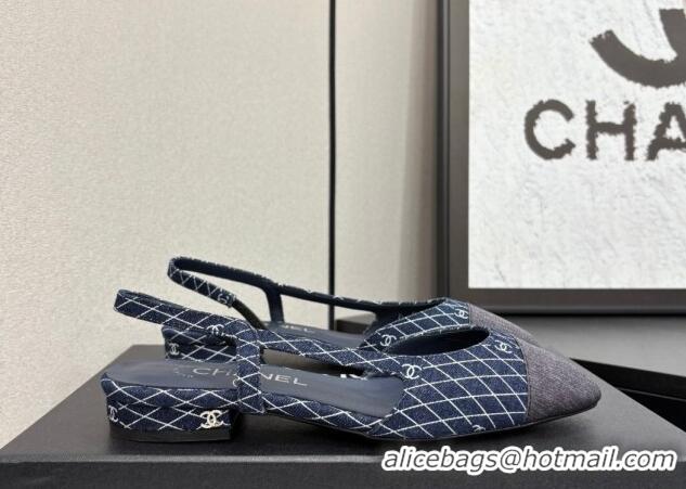 Luxury Chanel Quilted Denim Classic Slingbacks Flats Dark Blue 2025 G31319