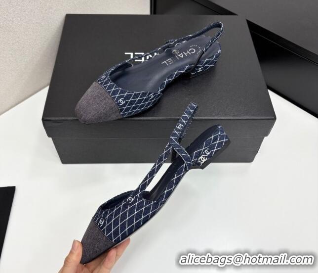 Luxury Chanel Quilted Denim Classic Slingbacks Flats Dark Blue 2025 G31319